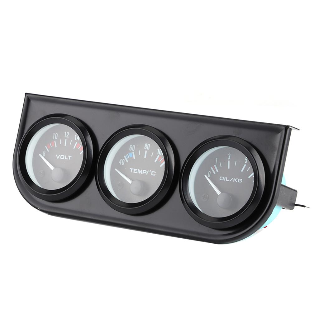 1 8in NPT 52mm 2in 3‑In‑1 Car Meter 8‑16V Voltmeter 40‑120 celsius  Water Temp Meter 0‑7kg Oil Pressure Gauge Kit