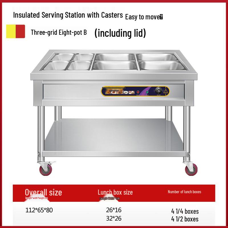 Stainless Steel Mobile Food Warming Table with Casters - Insulated Hot Dish Serving Cart