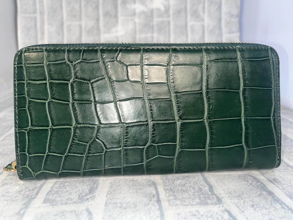 GUODI Long Wallet with Round Zipper, Genuine Crocodile Leather, Matte Finish, for Men and Women, TK-RP10LW9, Crocodile Alligator Leather Wallet,