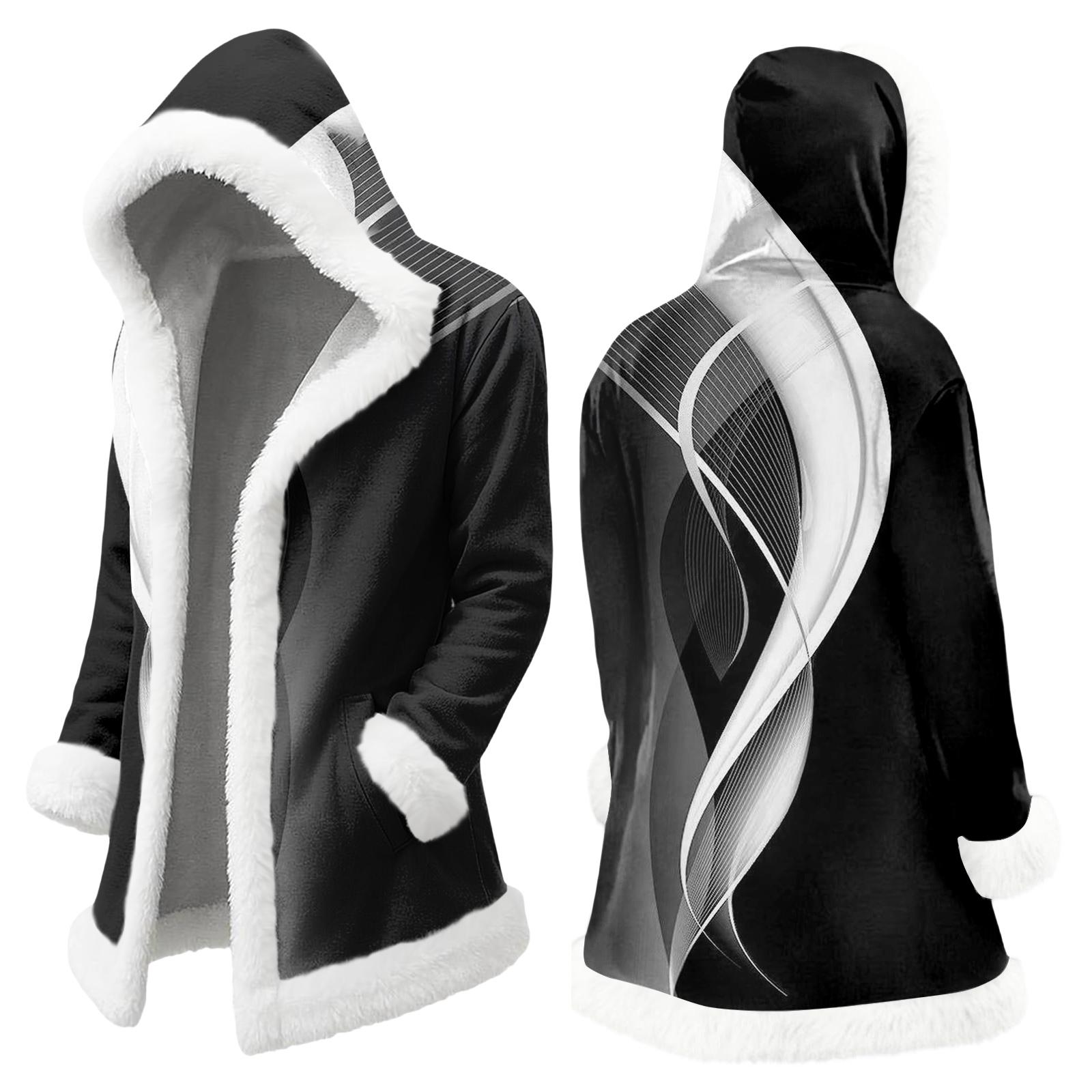 Унисекс Повседневная и Модная Куртка с Капюшоном и Плюшевым Воротником, с Длинными Рукавами и Цветочным Градиентным Принтом XXL чёрный