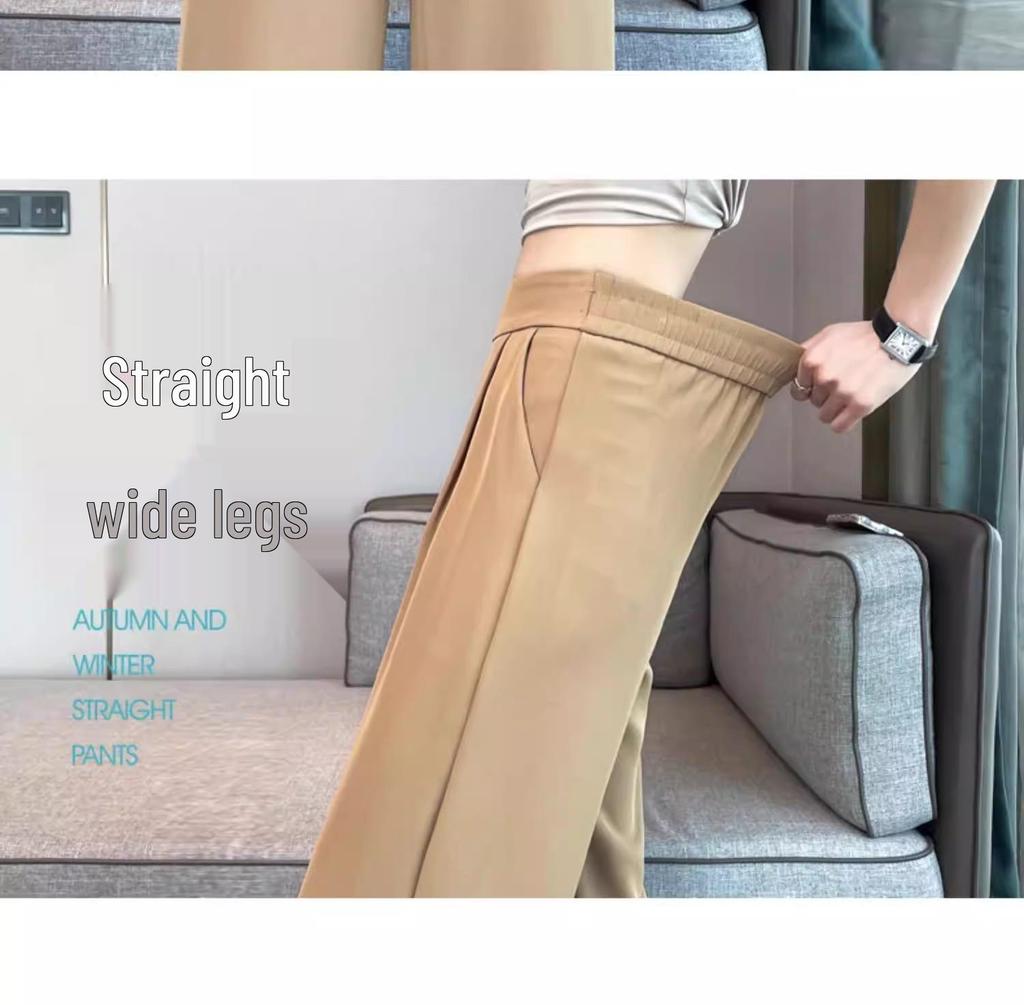 Women's 2026 High-End Grey Wide-Leg Pants - Spring/Summer Straight-Leg Design