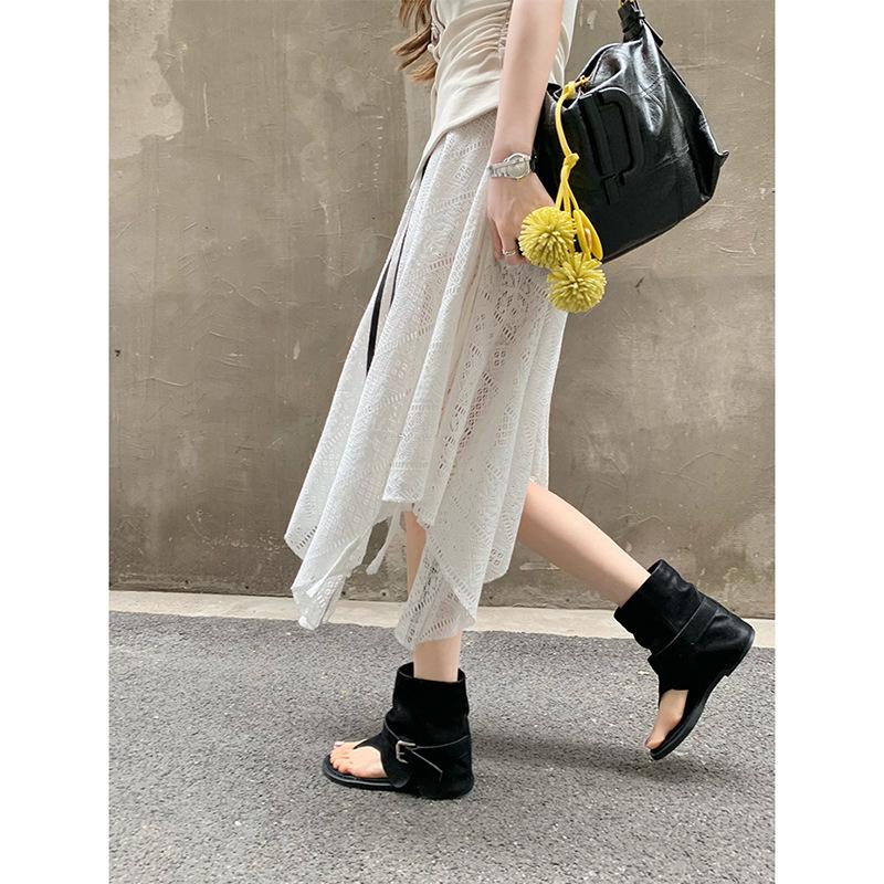 Cowhide version~ Grape mother toe short leather cool boots women wear Roman fashionable babes round head flat sandals