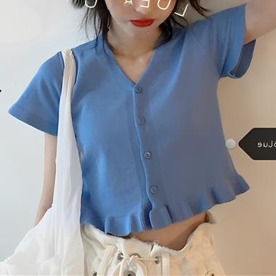 Summer Lace Short V-neck Knit Sweater Jacket Female Slim Hundred Short-sleeved Cardigan Tops Casual Essential Comfort Style Slim Fit Pullovers Tees