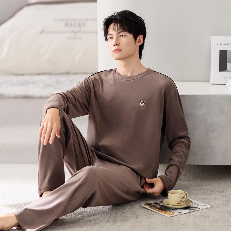 Men'S Pajamas Autumn And Winter Island Fleece Thin Fleece Men'S Large Size Coral Fleece Loungewear Warm Suit
