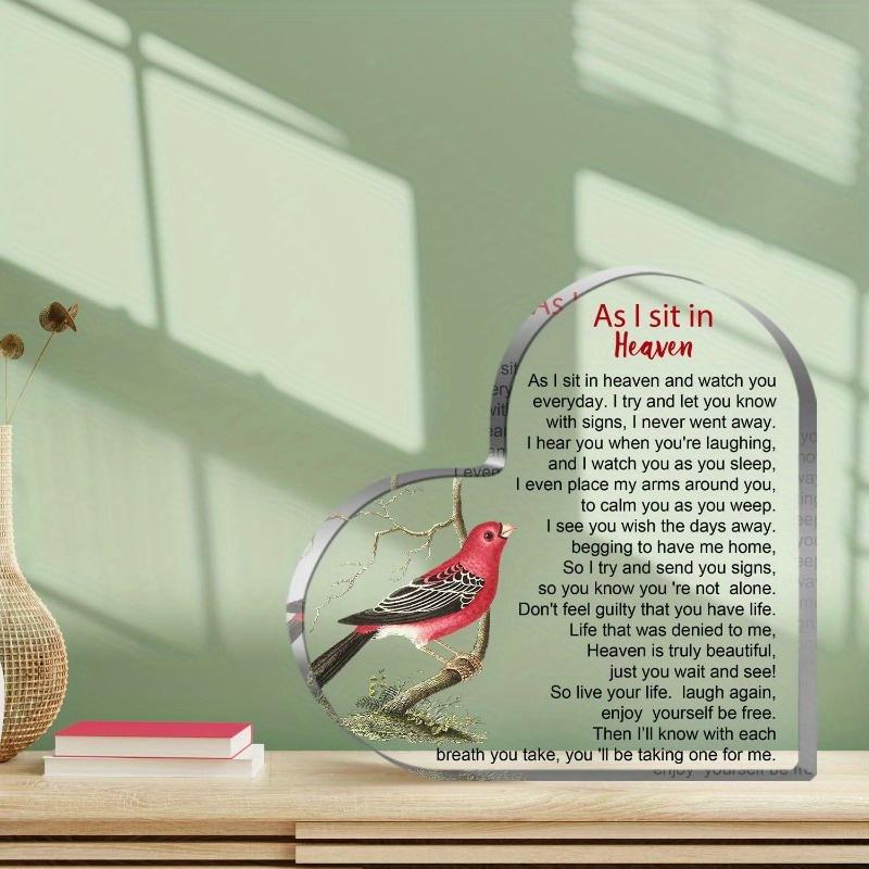 1PC Bereavement Gifts: Heart Acrylic (Condolence Quote) – Sympathy/Memorial (Loss of Loved One, Cardinal Remembrance).