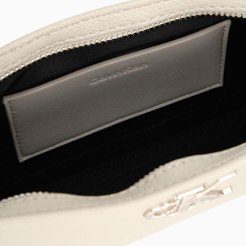 Calvin Klein Fashion Classic Minimalist Metal Letter Zipper Mixed Material Shoulder Bag Medium Women Bags Milk-White DH3237-67U