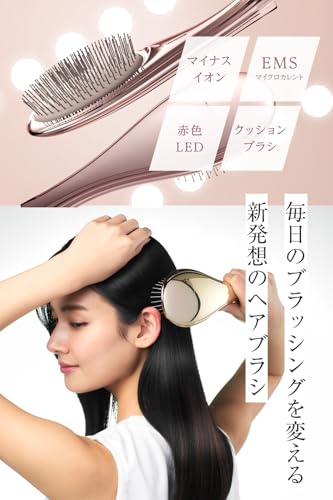 Featured On "Hiruobi" (Japanese TV Show) Wavewave Ems Hairbrush with Red LED, Smooth Hair, Cushion Brush, and Comb, Perfect Birthday Gift for Women, W