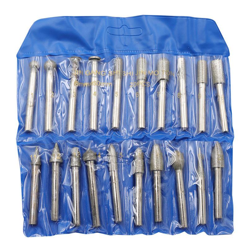 20-Piece Diamond Grinding Set: 6mm Shank for Jade Carving, 120 Grit