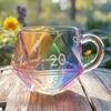 Rainbow D20 Dice Mug with Handle Colorful Polyhedral Glass Coffee Cup for Gamers Unique Gift for Tabletop RPG Fantasy Enthusiasts