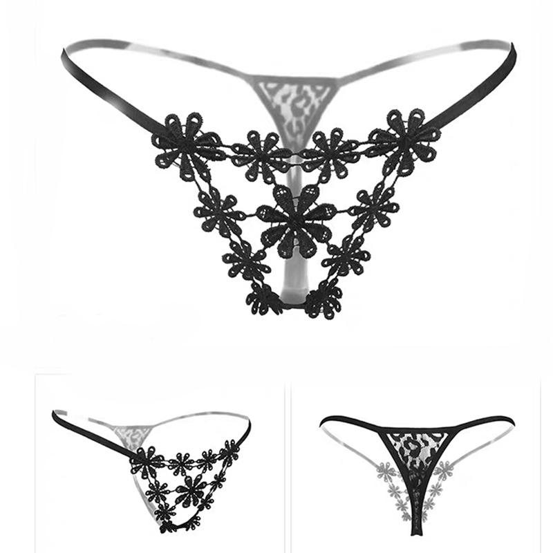 Sexy Women Underwear Panties Female Massage Pearl Lingerie G-stings Hollow Thong Young Girls Hot Embroidery Lace T-back Panties
