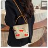 Casual Cherry Embroidery Shoulder Bag for Women Portable Crossbody Bucket Bag Simple Girls Handbag Purse