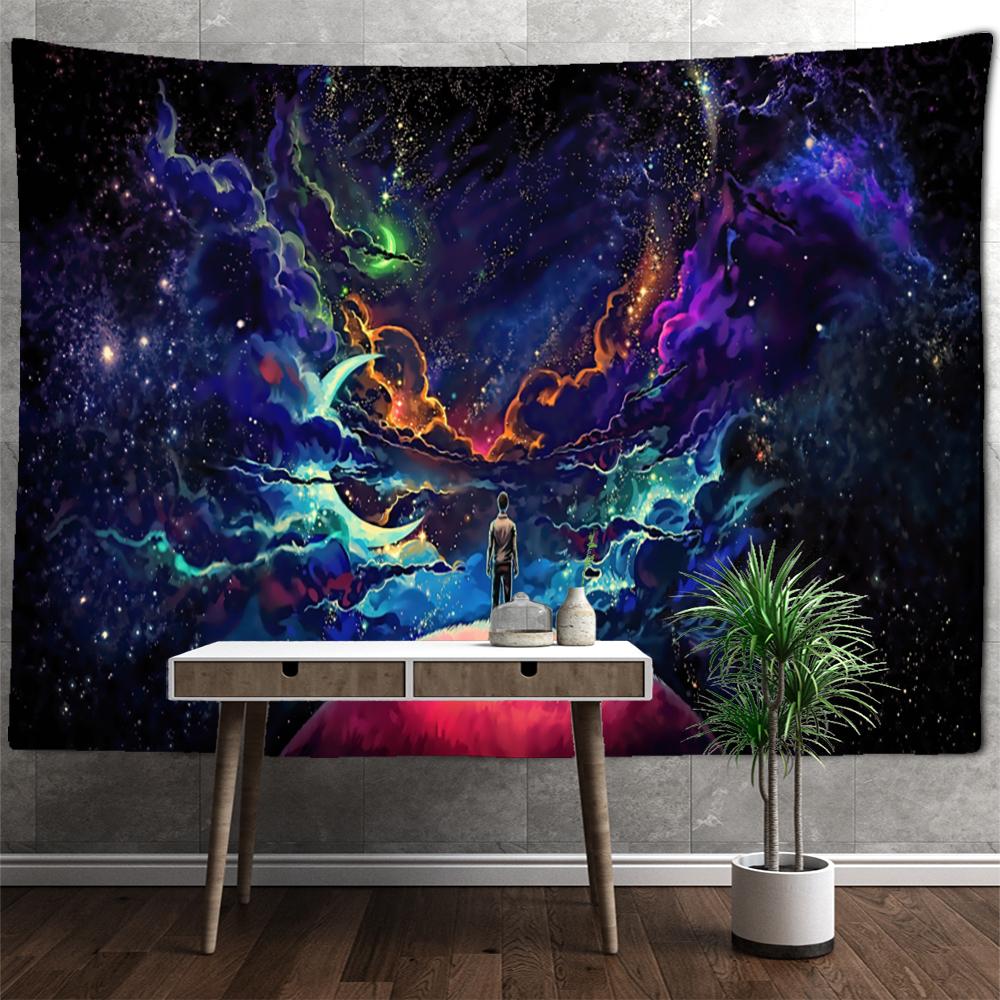 Starry Sky Planet Tapestry Wall Hanging Psychedelic Hippie Mysterious Universe Tapiz Background Cloth Home Decor