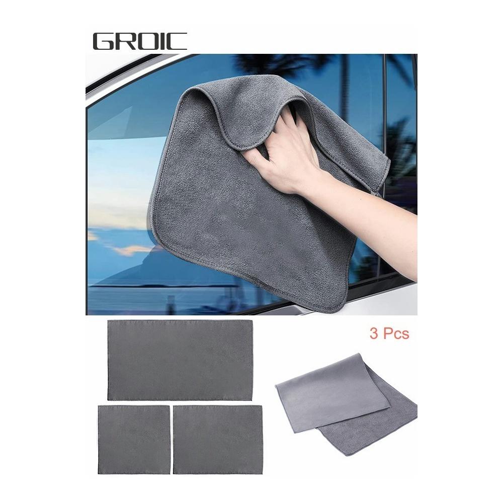 

3 Packcrofiber Chamois Cloth for Cars Professional-Grade Car Wash Towel Double-Sided Absorbing Water Without Hair Loss Thickened Towel (Grey 3 Size)