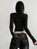 Women's Slimming Dark Wing Print Long Sleeve Cropped T-Shirt