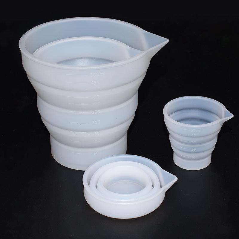 Silicone Resin Measure Cups Graduated Silicone Measuring Collapsible Long Mouth Silicone Measuring Cups for Epoxy Molds
