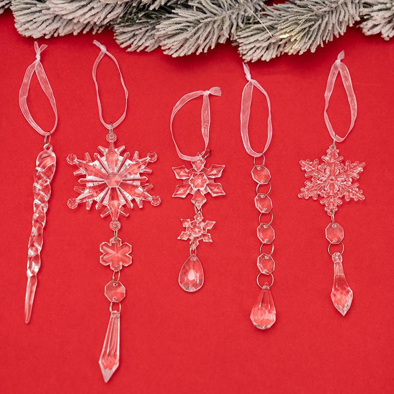 Beautiful Acrylic 5pcs Transparent Christmas Hanging Ornaments With Lifelike Snowflake Icicles For Festive Adornment Tree