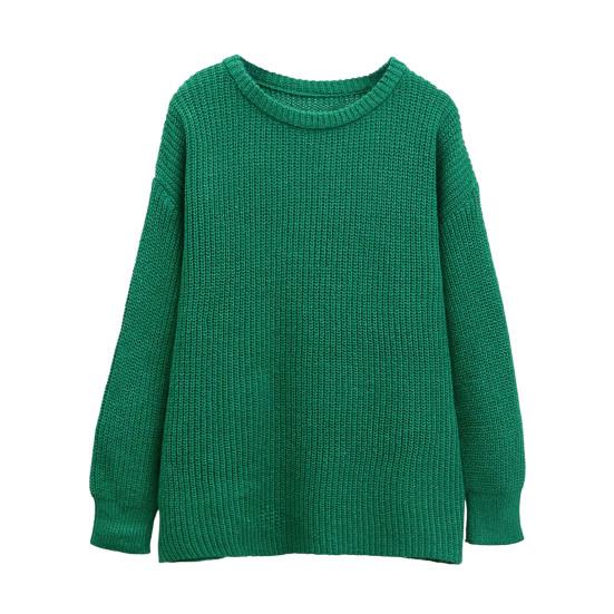 Women Pullover Sweater Round Neck Long Sleeve Elastic Fabric Knitting Tops Solid Color Loose Fit Sweater Tops