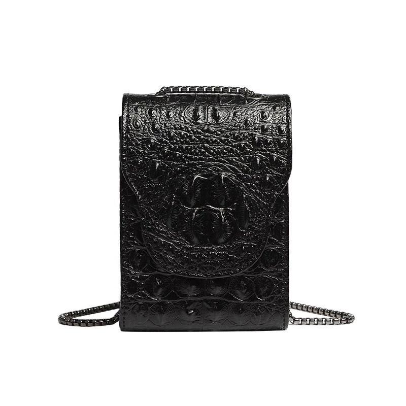 IELGY Retro Crocodile Pattern Mini Mobile Phone Bag Casual Chain Cross-body Vertical One-shoulder