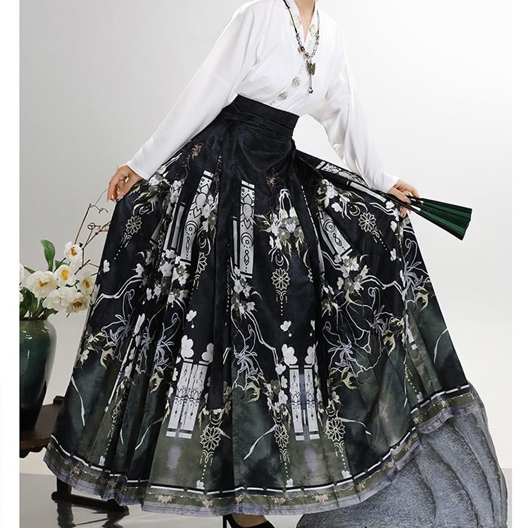 Summer Girls Series Hanfu Chinese Ming Dynasty Style Daily Horse-face Skirt Women's Dress Set