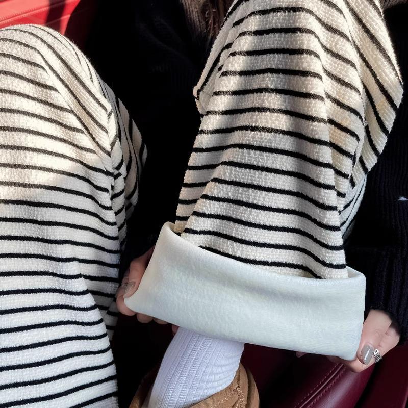 Retro Striped Wide-Leg Floor-Length Pants: 145cm Petite Fit for Women