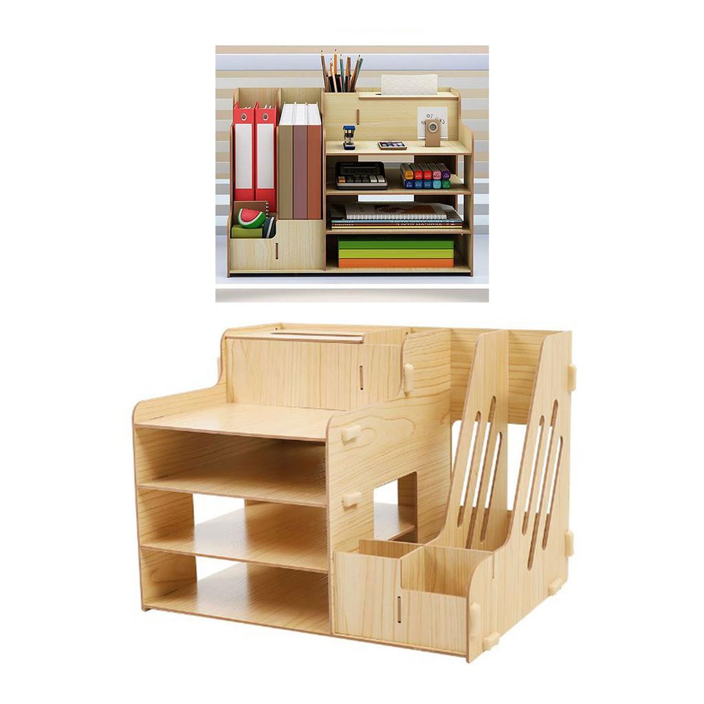 Desktop Organizer Multipurpose Modern Simple Style Wood Desktop Storage Shelf for Home School