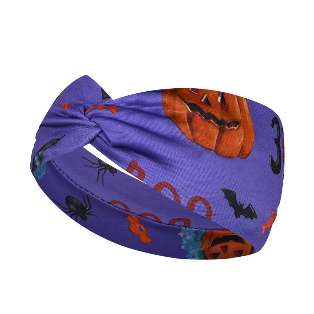 Halloween Print Wide Knotted Headband for Women and Girls Soft Stretchy Fabric Head Wrap with Festive Patterns