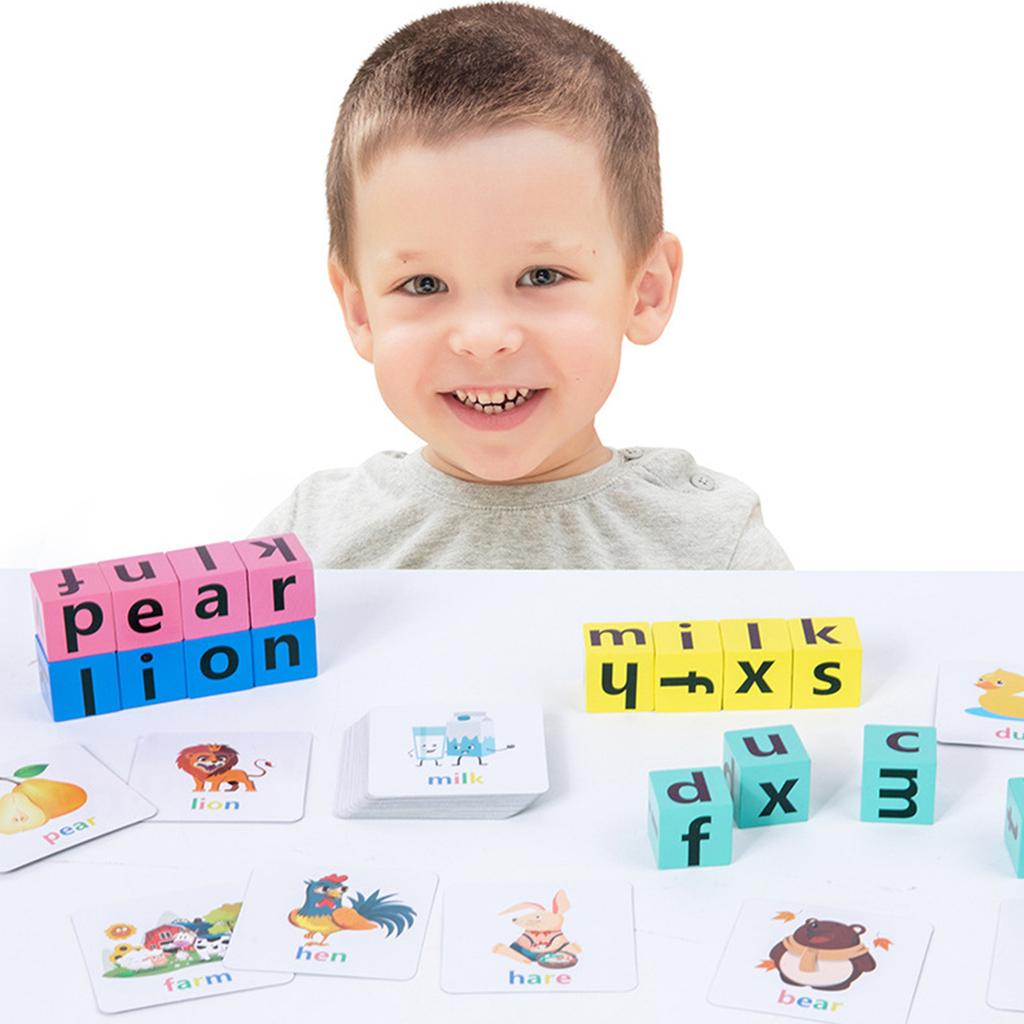 Matching Letter Game Spelling Reading English Alphabet Wooden Letters Card Mat- Game Children Pre-school Learning Language Toys