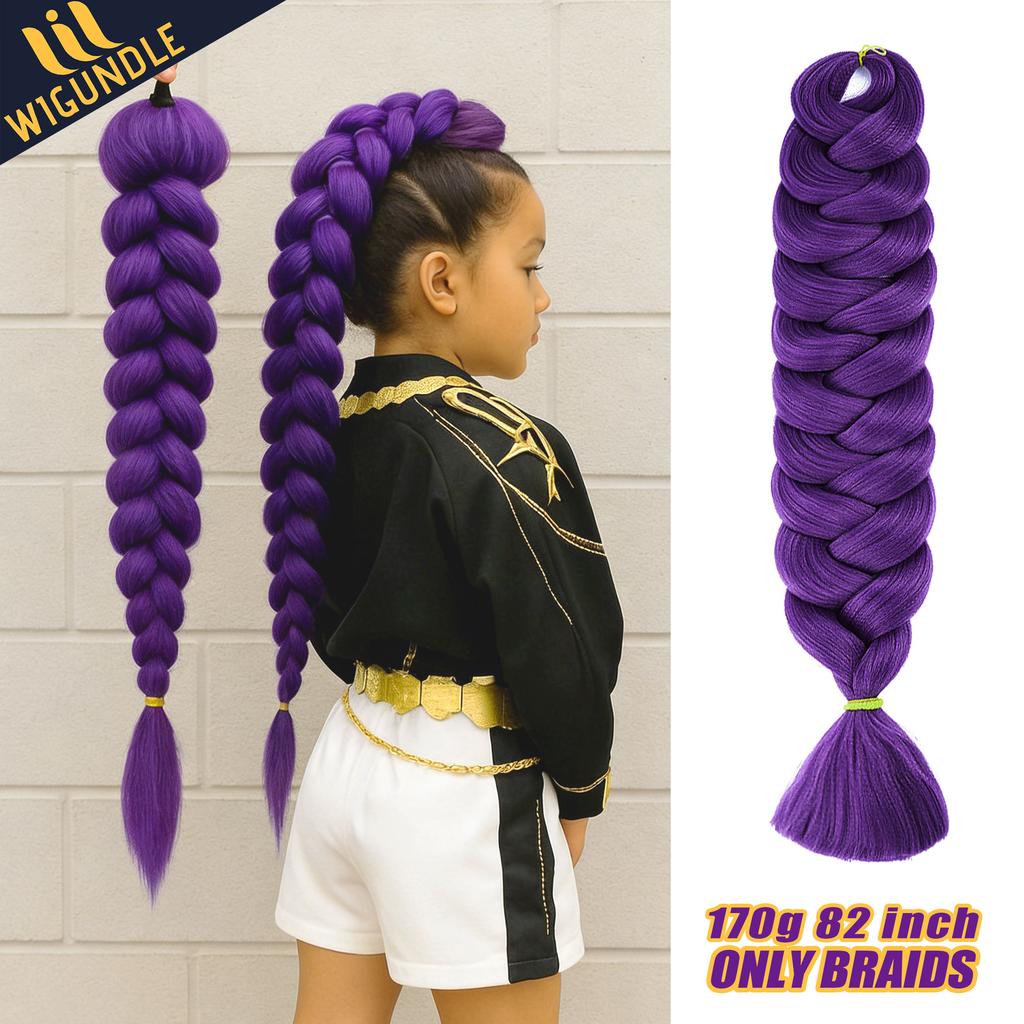 RUMI COS Purple Hair Braids Pony-tail Synthetic Braids Hairstyle Long Ponytail with Clips for Kids Girls Halloween Christmas