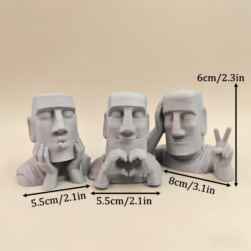3pcs Artistic Moai Fun Sculptures Is Perfect for Home Bookshelves and Tabletops Unique Personalized Gift for Statue Enthusiasts