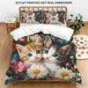 Whimsical Black Cat Art Duvet Cover Set, Colorful Floral & Sun Print Bedding, 2D Flat Printed
