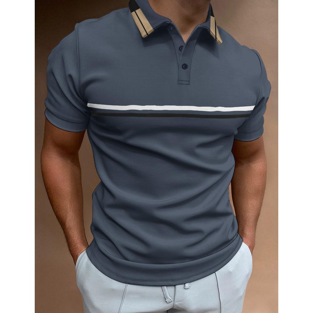

Men s polo shirt with buttoned placket and striped design, featuring a ribbed collar XXXL сірий колір