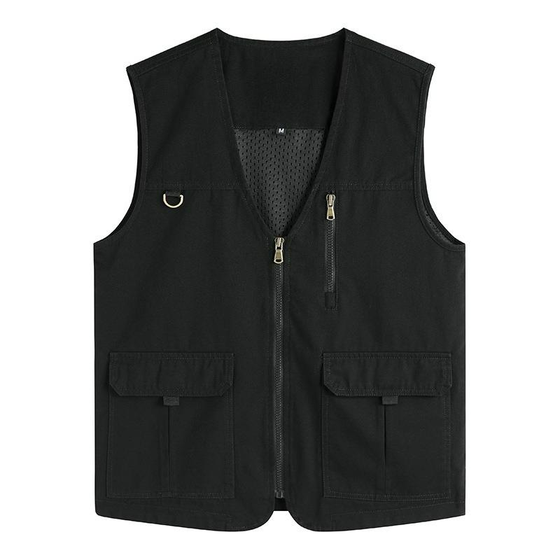 

Мужской хлопковый жилет большого размера, многофункциональный, жилет репортера, повседневный жилет, для рыбалки, стираный, без рукавов M чёрный
