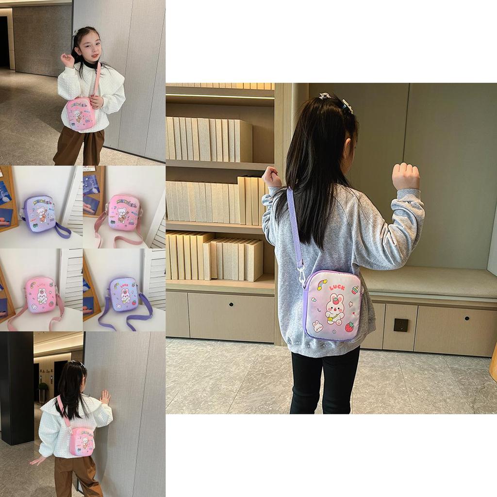 Adorable Rabbit And Bear Canvas Shoulder Bag For Kids Lightweight And Stylish Design