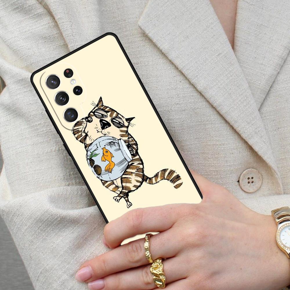 Cat And Goldfish SOFT Cell Phone Case for Samsung Galaxy S26 Ultra S25 S24 S23 S22 S21 S20 Note10 Cover