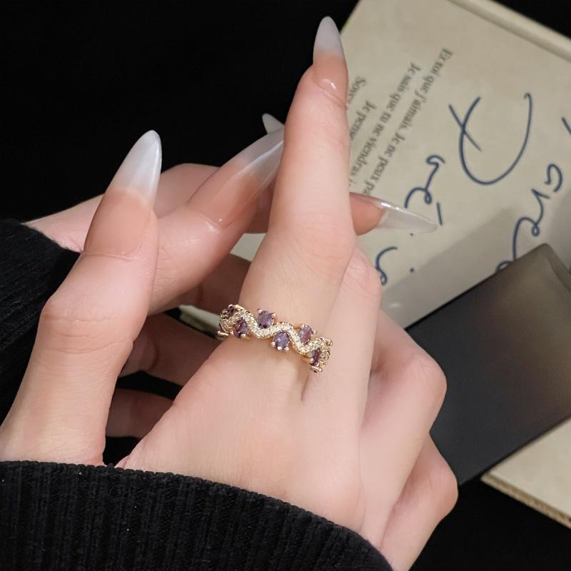 Color Treasure Diamond Opening Ring Niche Design Light Luxury High Sense Personality Fashion Super Fairy Zircon Row Diamond Ring Woman