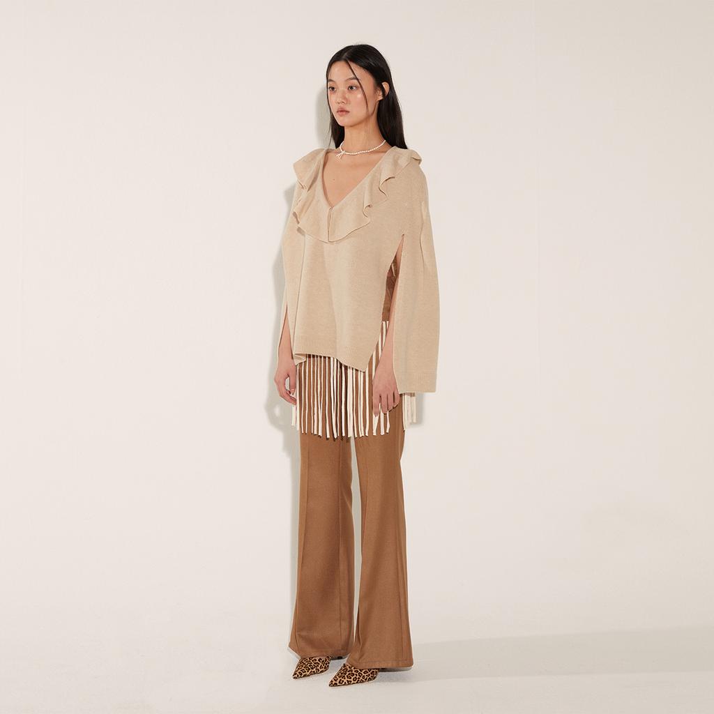 Soltipebeul Flare Cape Wool Knit [Cream]