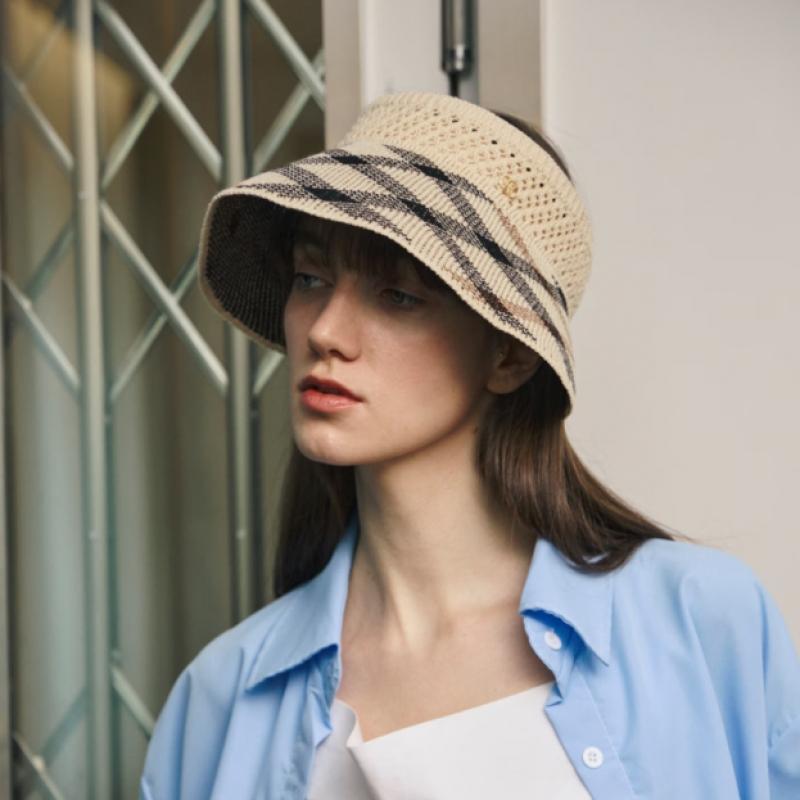 Daks Brown Check Knit Packable Sun Cap Dd Metal Decoration Dche6e257w2