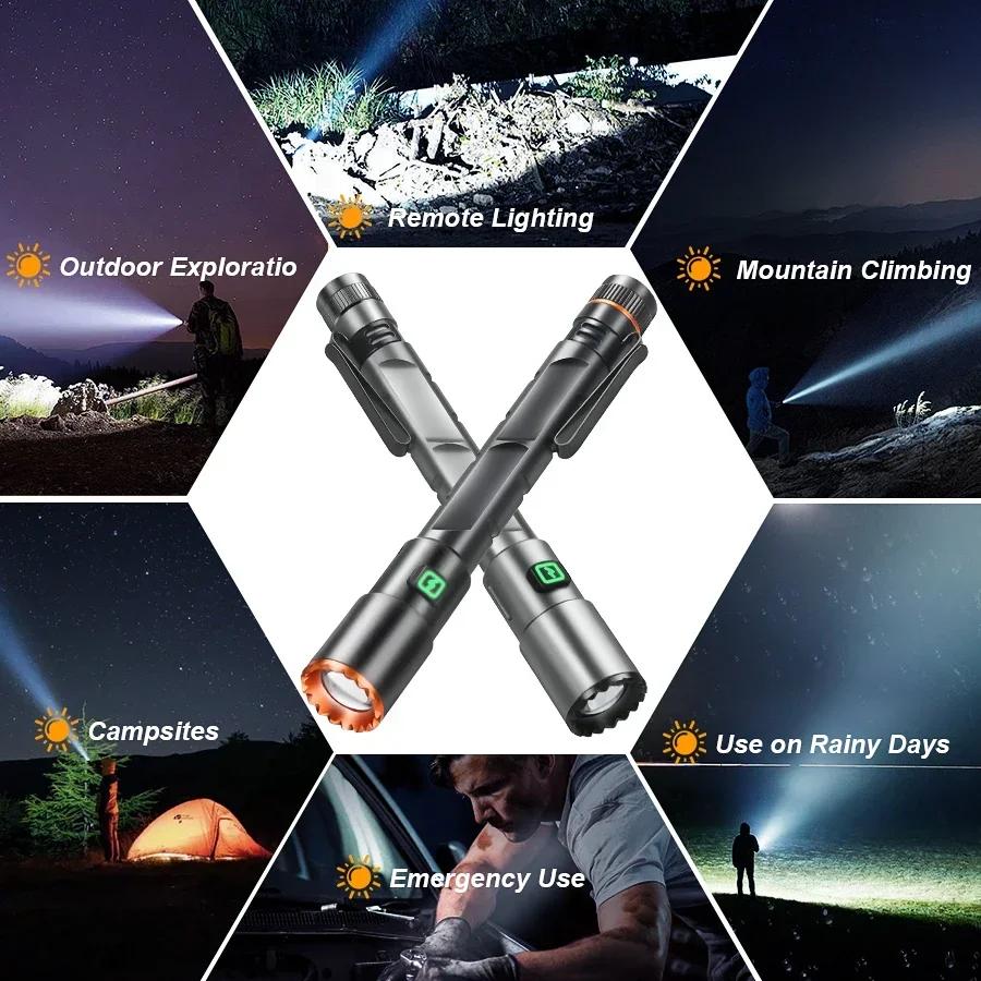 Mini Portable LED Flashlight Built-in Battery Torch With Pen Clip Tail Magnet USB Rechargeable Outdoor Camping Fishing Lantern
