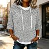Damenmode Lässig 3/4 Ärmel Leopardenmuster Kapuzen-T-Shirt für den Alltag