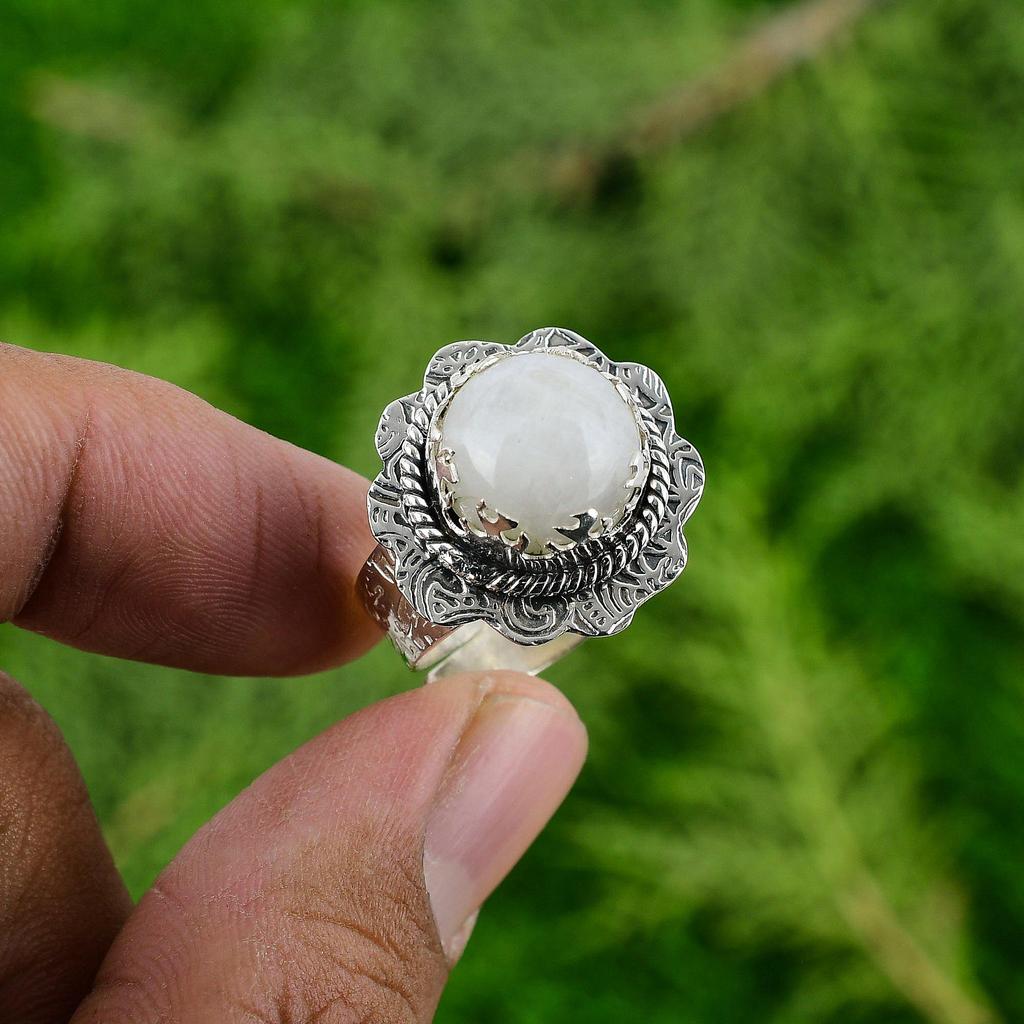 Natural Rainbow Moonstone Sterling Silver Daughter Statement Engagement New Ring