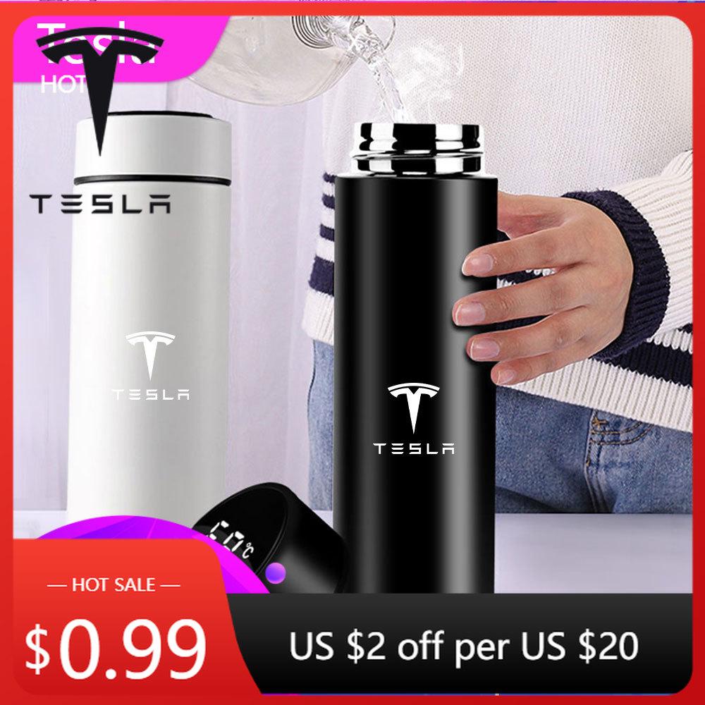 Autoaufkleber 2025 Neue Tesla Thermoskanne Intelligente Temperaturanzeige Isolierbecher Edelstahl-Wasserbecher für Tesla Model