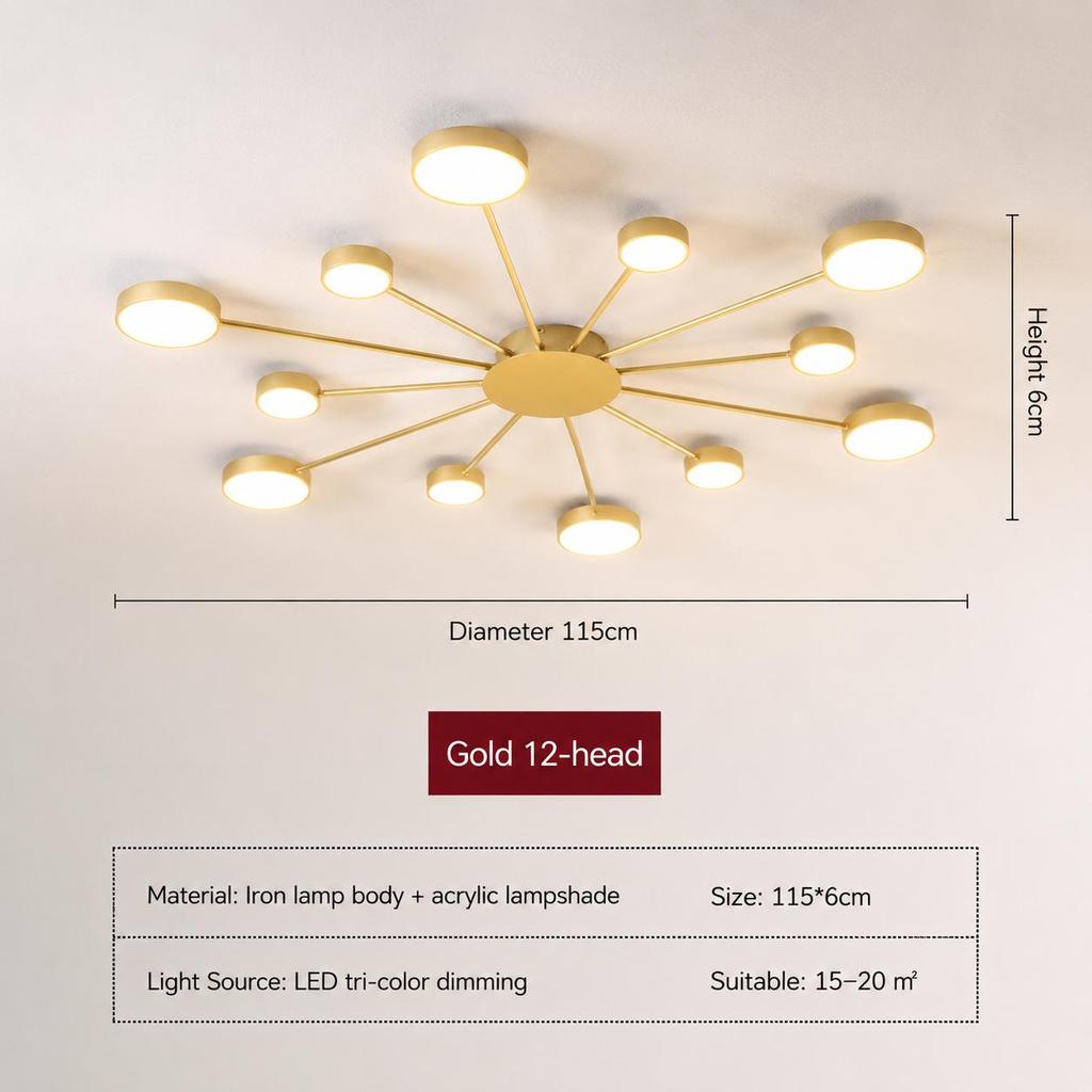 LED Chandelier with Built-in Light Source, Gold Black Modern Ceiling Lamp, 6/8/10 Heads Spider Pendant Lighting Fixture for Home Living Room