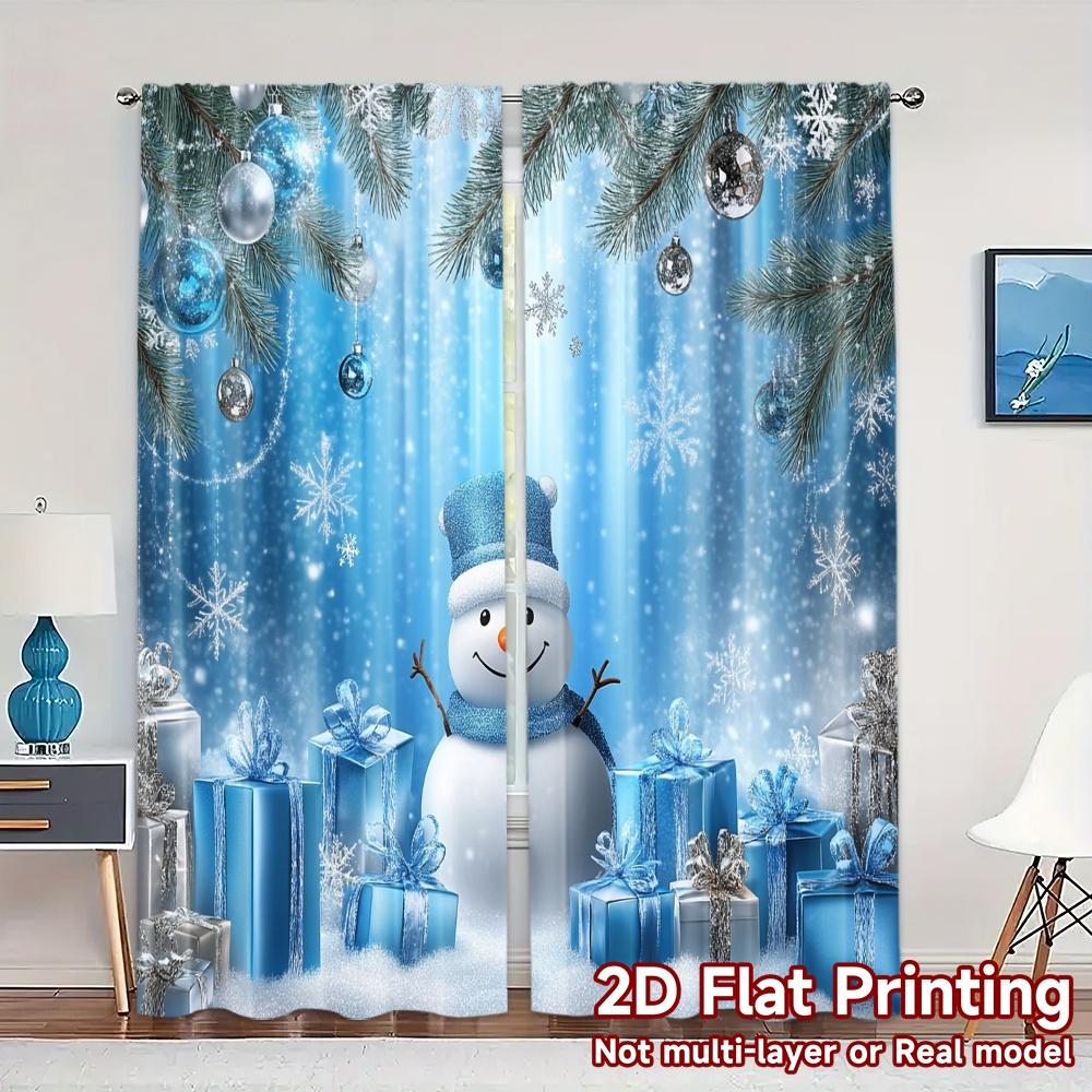 2pcs,Curtains Cute Snowman Christmas Gifts Snowflakes (3) Print Popular Curtains 100% Polyester Curtains Holiday Use for Kitchen