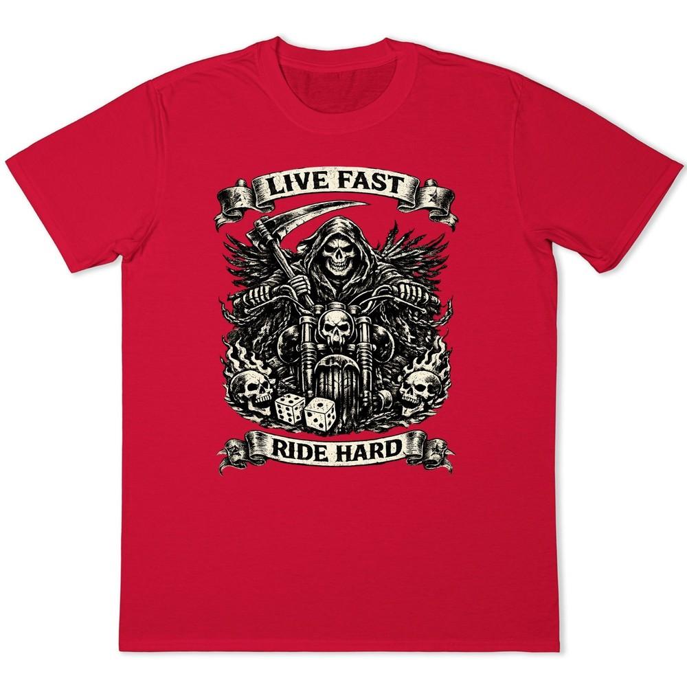 Live Fast Ride Hard TShirt Grim Reaper Scythe Skull Biker Motorcycle Gothic Tee S