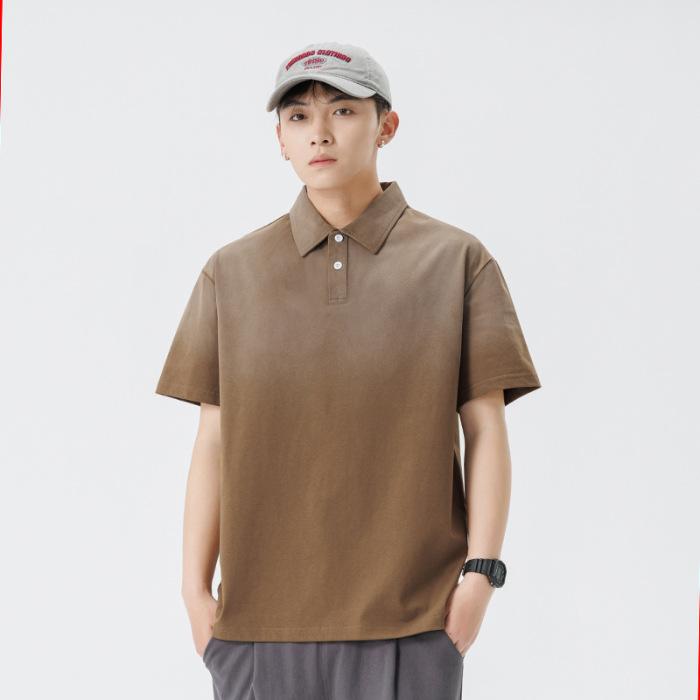 Lapel Polo Short Sleeve Men Tie-dyeed Old Men Lapel Thin Short T-top