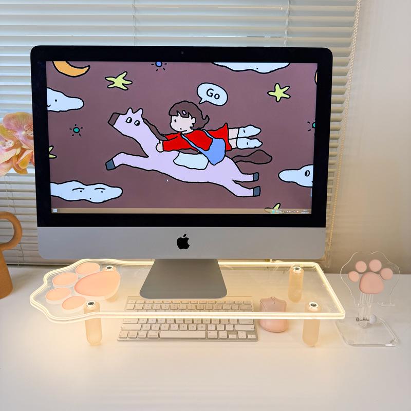 Luminous Cat Paw Acrylic Monitor Riser & Storage Shelf