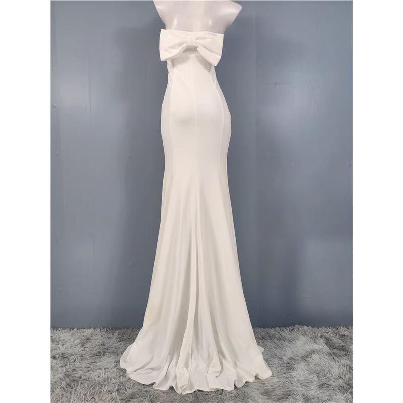 Foreign Trade Order Lu's Wrap-around Bow Sexy Royal Sister Elegant Fashion Light Luxury Light Wedding Dress Trailing Formal Dress Dress