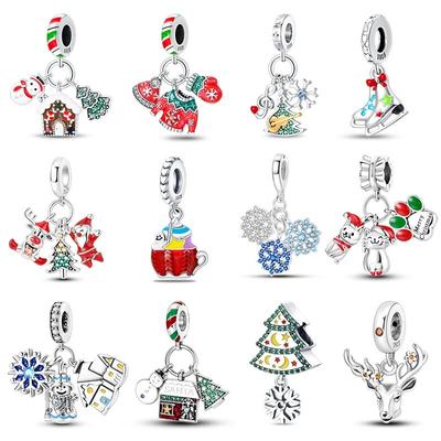 New Christmas Charm 925 Sterling Silver Snowman Christmas Tree Socks Charms Beads Fitfashion Original Bracelet Fine Diy Jewelry