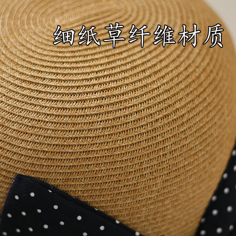 Hepburn style polka dot bow big brim straw hat elegant retro fashion spring and summer sun protection beach bucket hat
