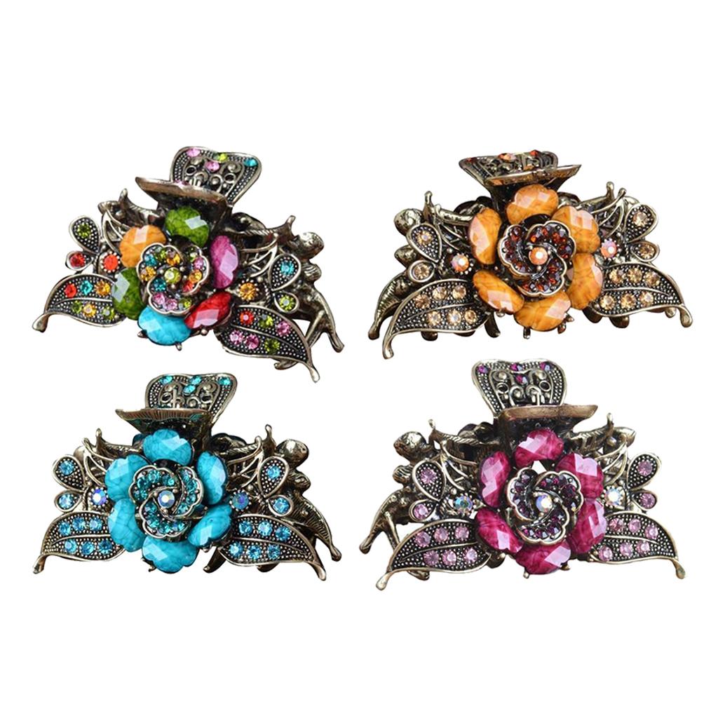 4x Diamante Turquoise Jaw Clip Womens Metal Updo Hair Clamp Barrette